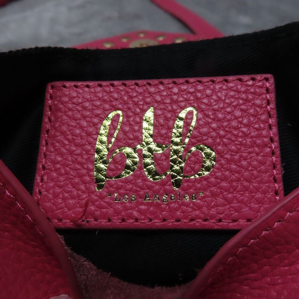 BTB Los Angeles Hot Pink Rocker Biker Styling Leather Gold Studded Crossbody Bag - Picture 16 of 16